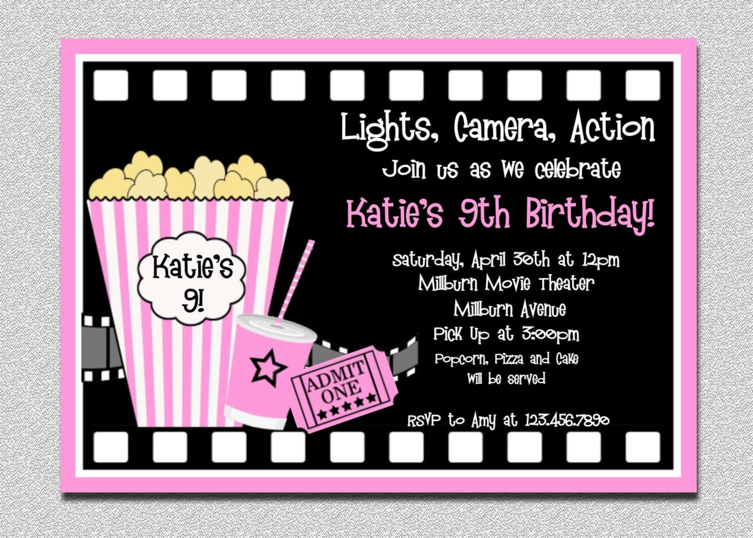 Movie Birthday Invitations Movie Night Birthday Party
