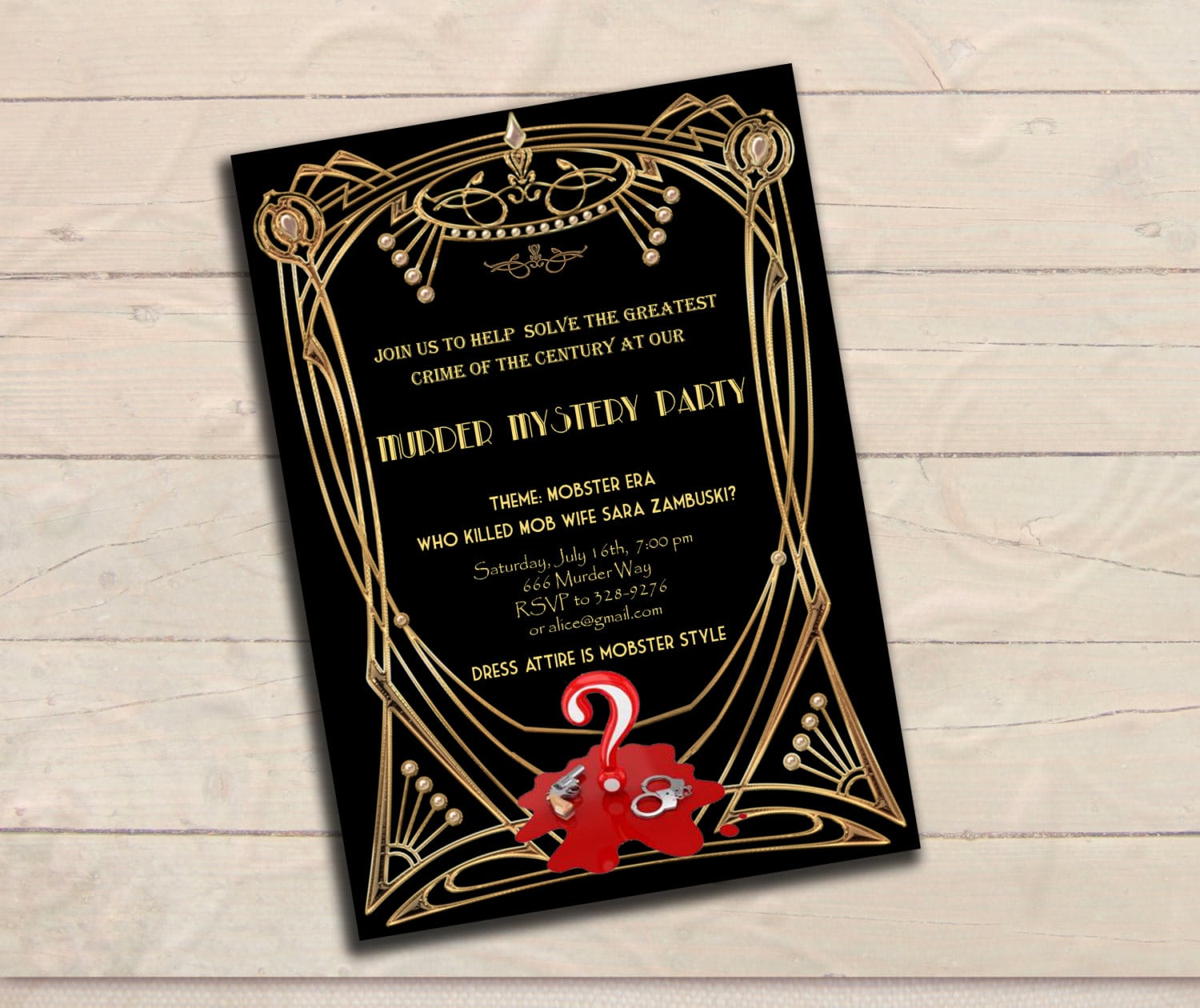 Murder Mystery Great Gatsby Inspired Party Invitation Black