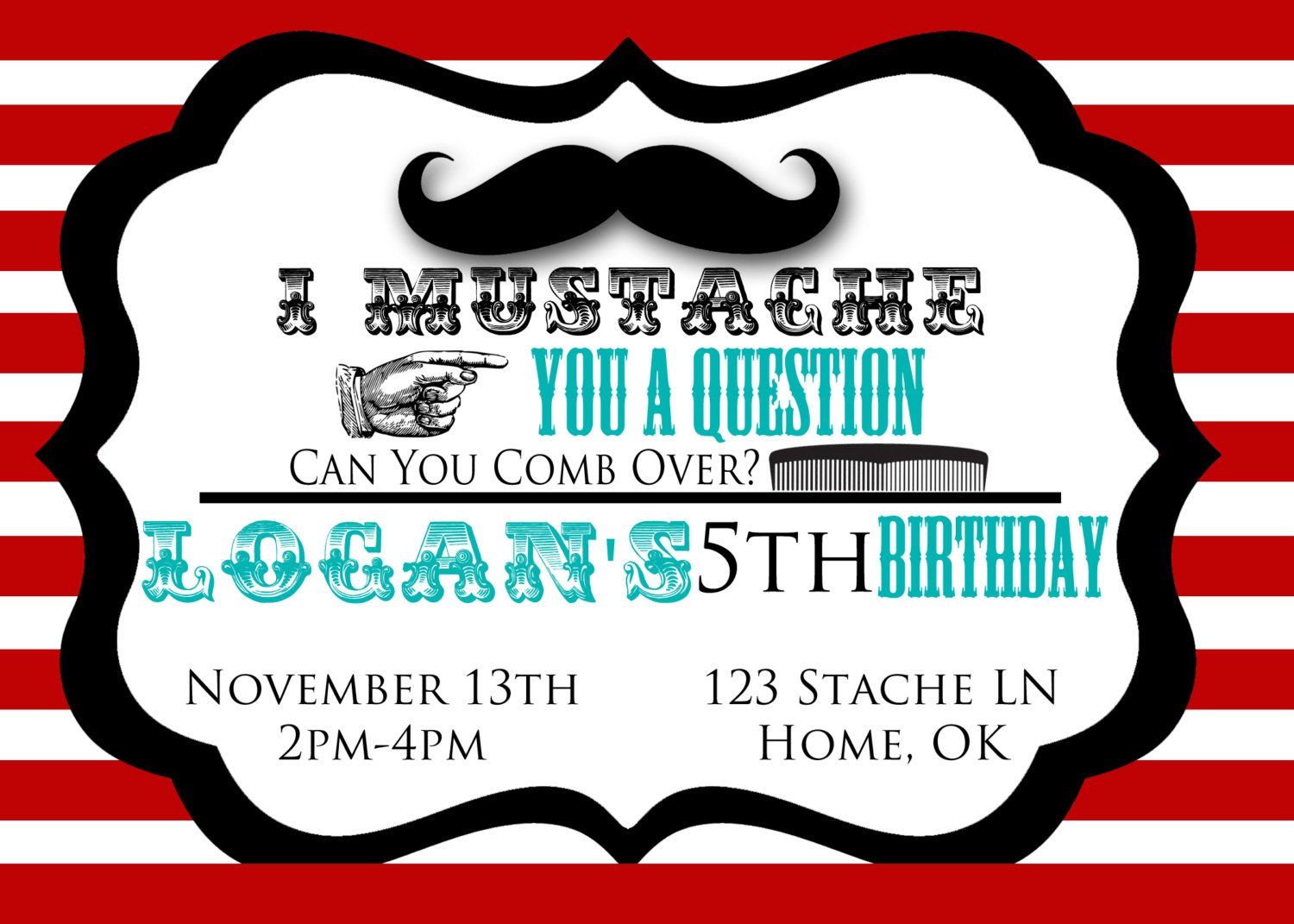 Mustache Ticket Invitations Birthday Little Man Bash Party