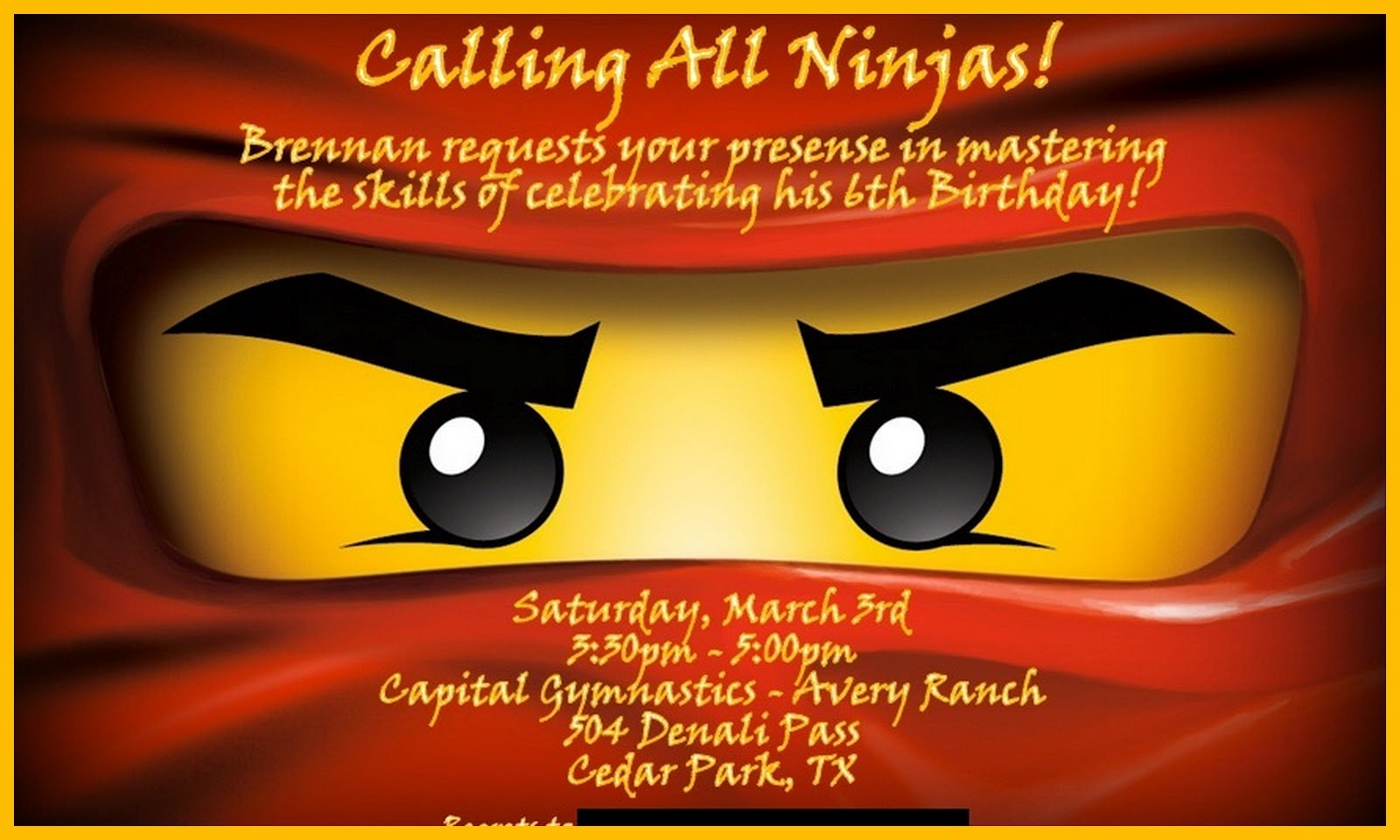 Ninjago Party Invitations