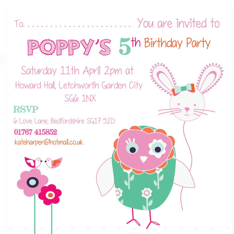 Owl And Bunny Girlie Birthday Party Invitations By Buttongirl