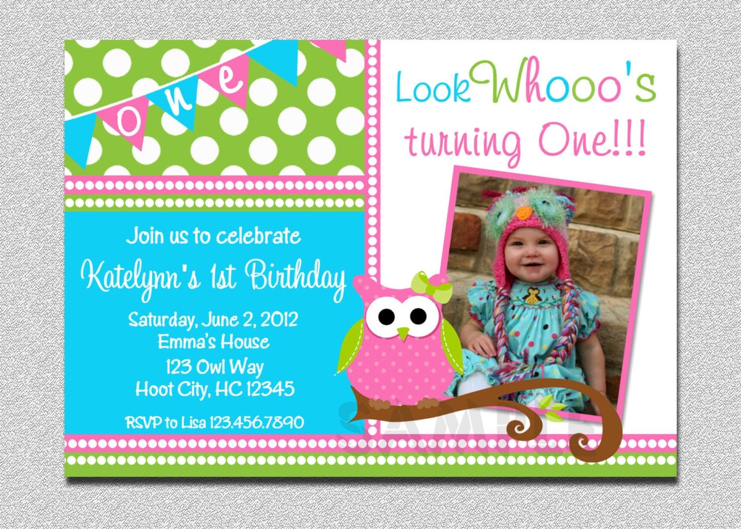 Owl Birthday Invitation Pink And Green Owl Birthday Party