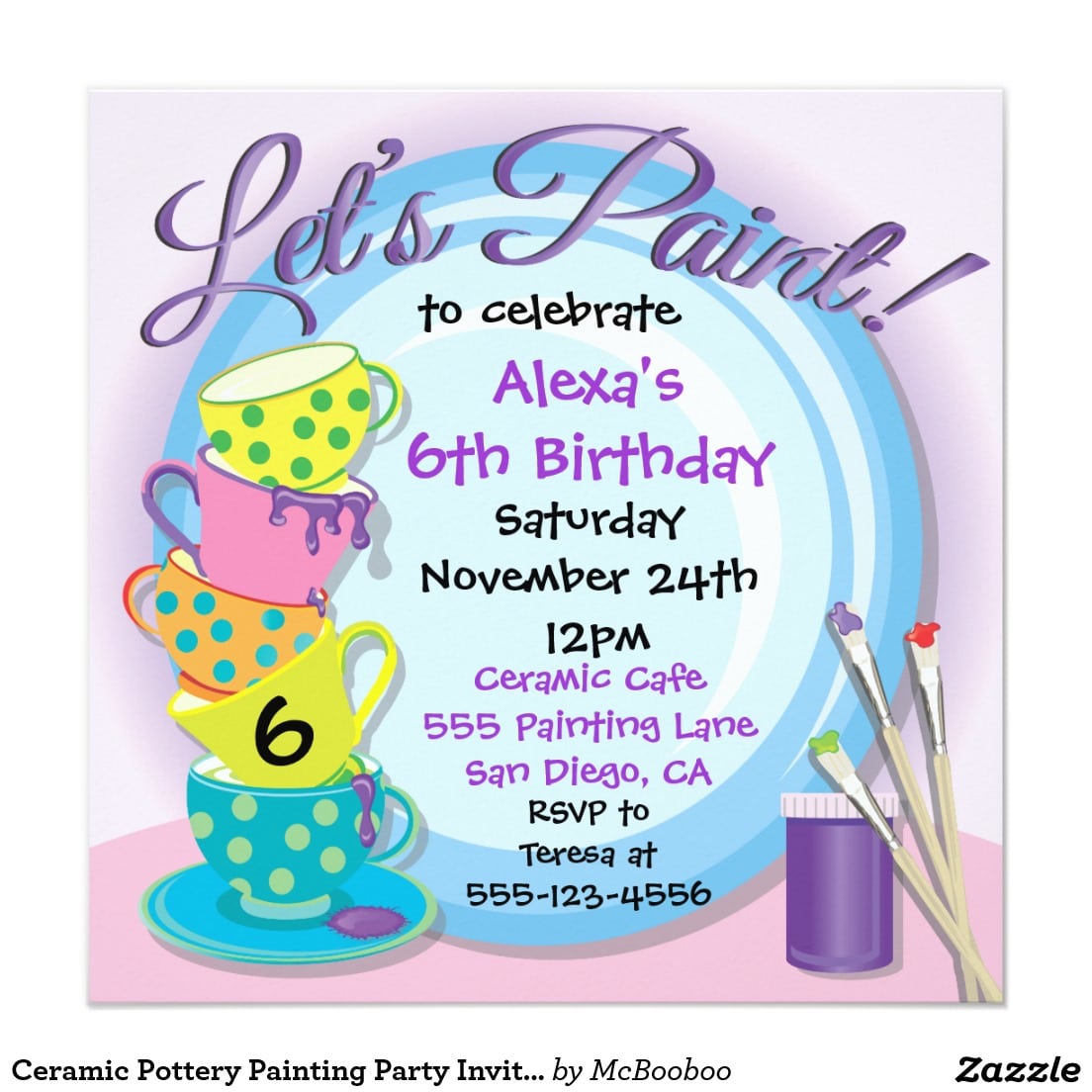 Paint Your Own Pottery Birthday Party Invitation
