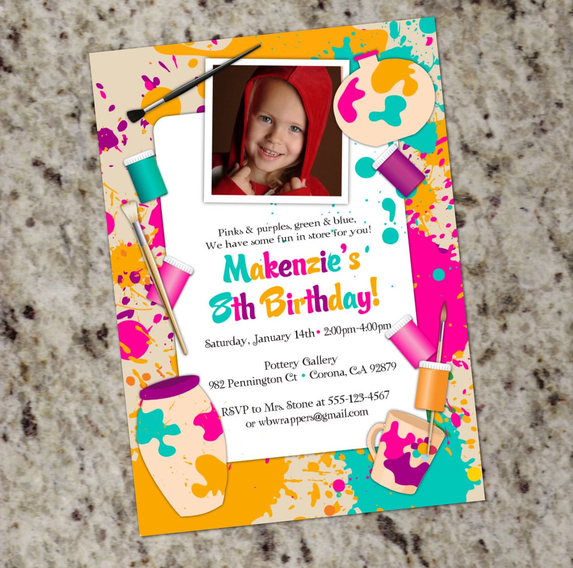 Paint Your Own Pottery Birthday Party Invitation Printable
