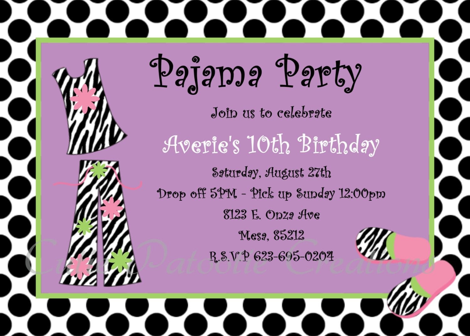 Pajama Party Birthday Invitations