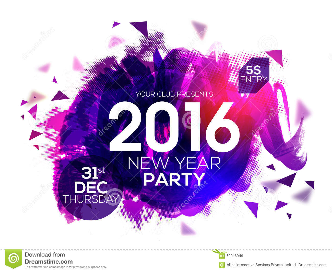 Party Invitation Card For New Year 2016  Stock Illustration