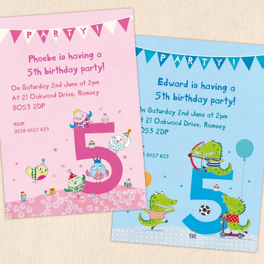 Personalised Fifth Birthday Party Invitations By Made By Ellis
