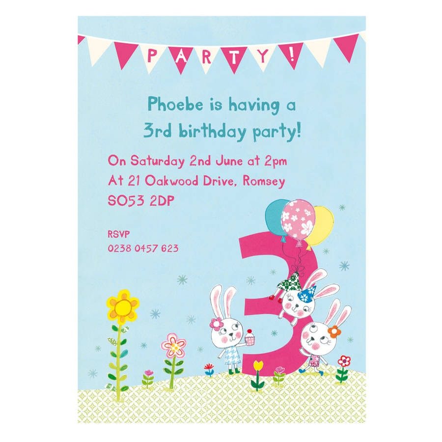 Personalised Third Birthday Party Invitations By Made By Ellis