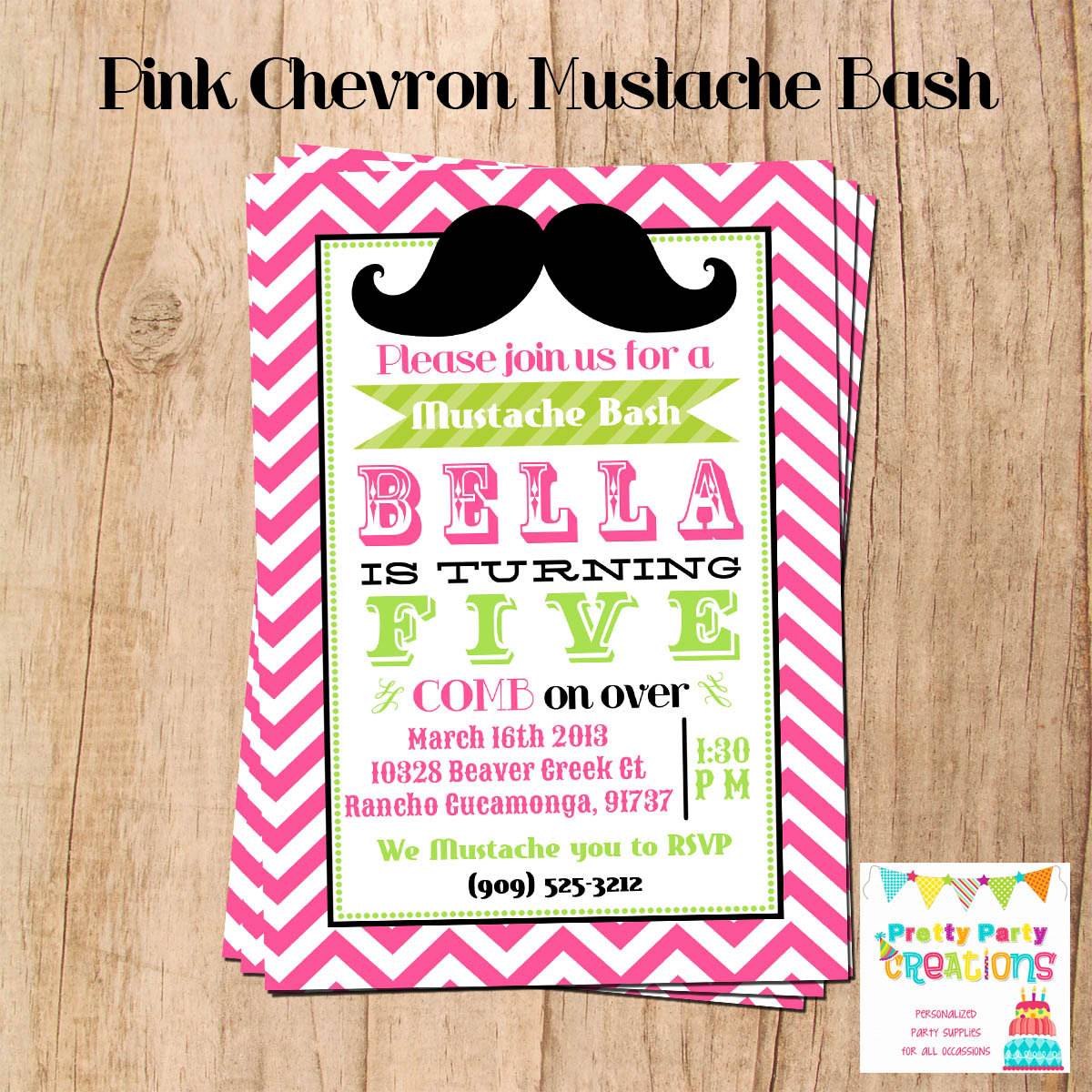 Pink Chevron Mustache Bash Invitation You Print