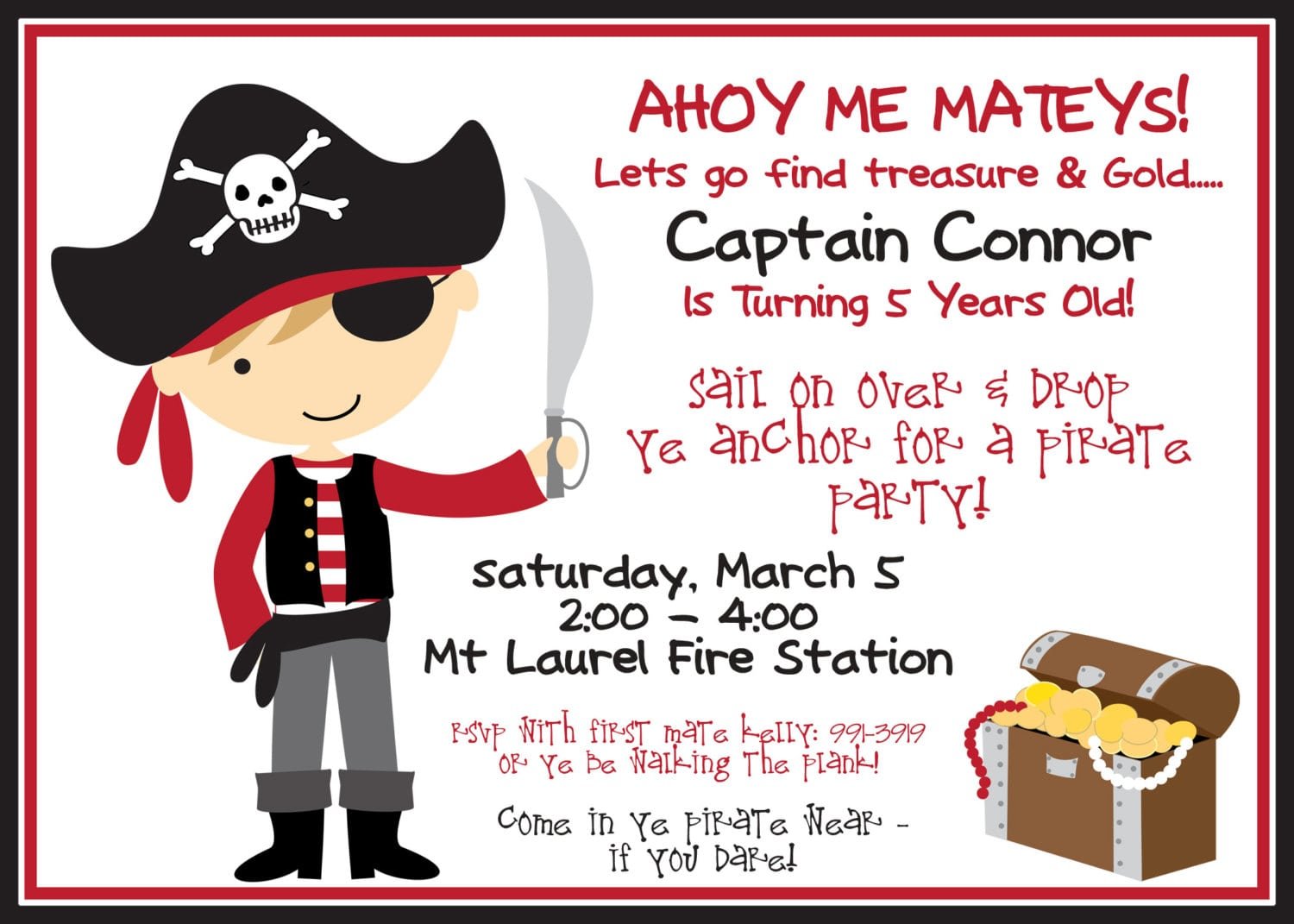Pirate Birthday Party Invitation Wording Luxurious