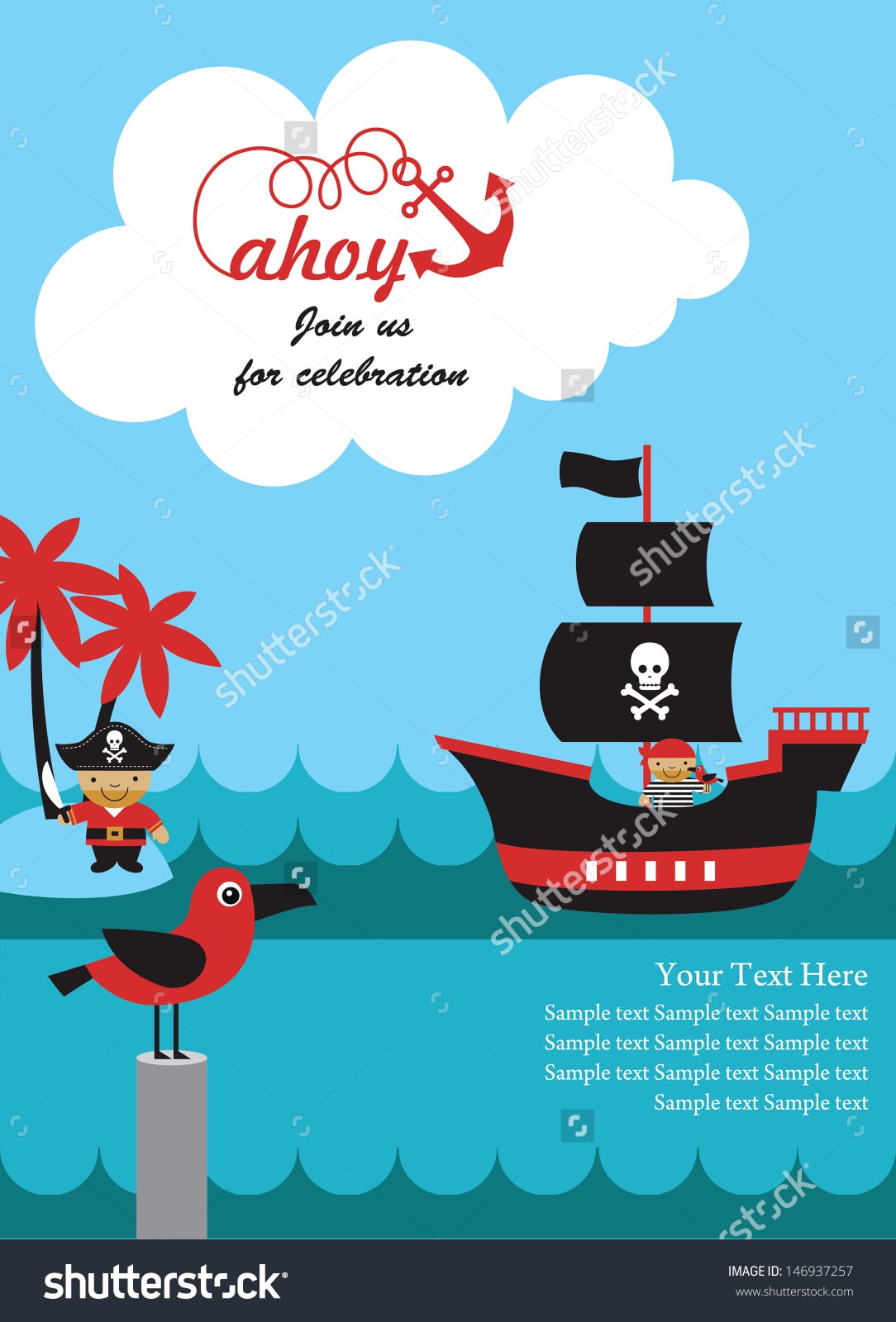 Pirate Party Invitation Card Design Vector Stock Vector 146937257