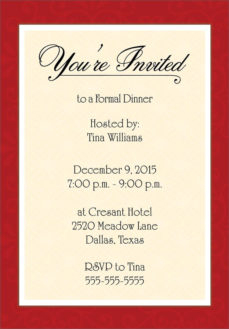 Plain Dinner Party Invitation Template Free Download 8 Given