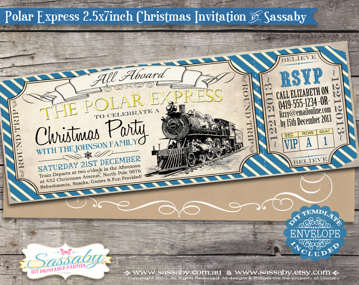 Polar Express Christmas Party Invitation Blue