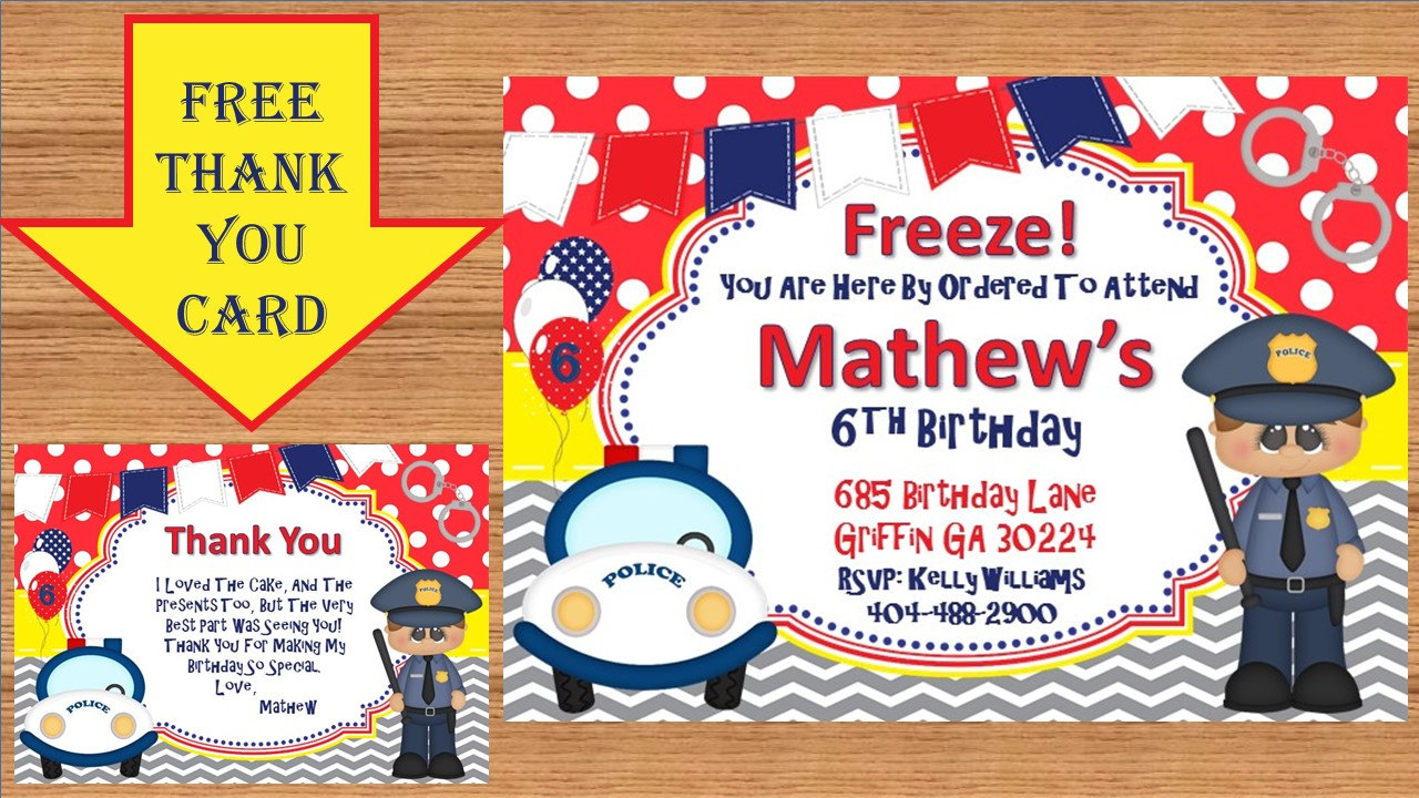 Police Invitations Birthday Party