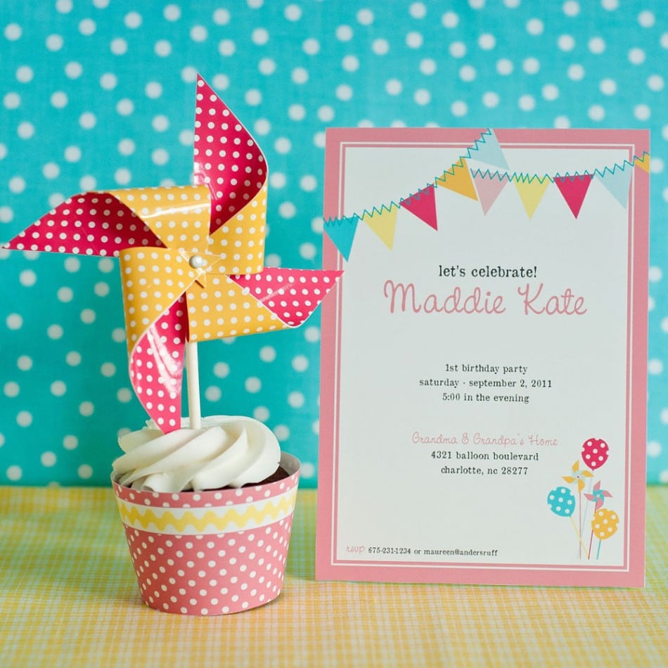Polka Dot First Birthday Invitations
