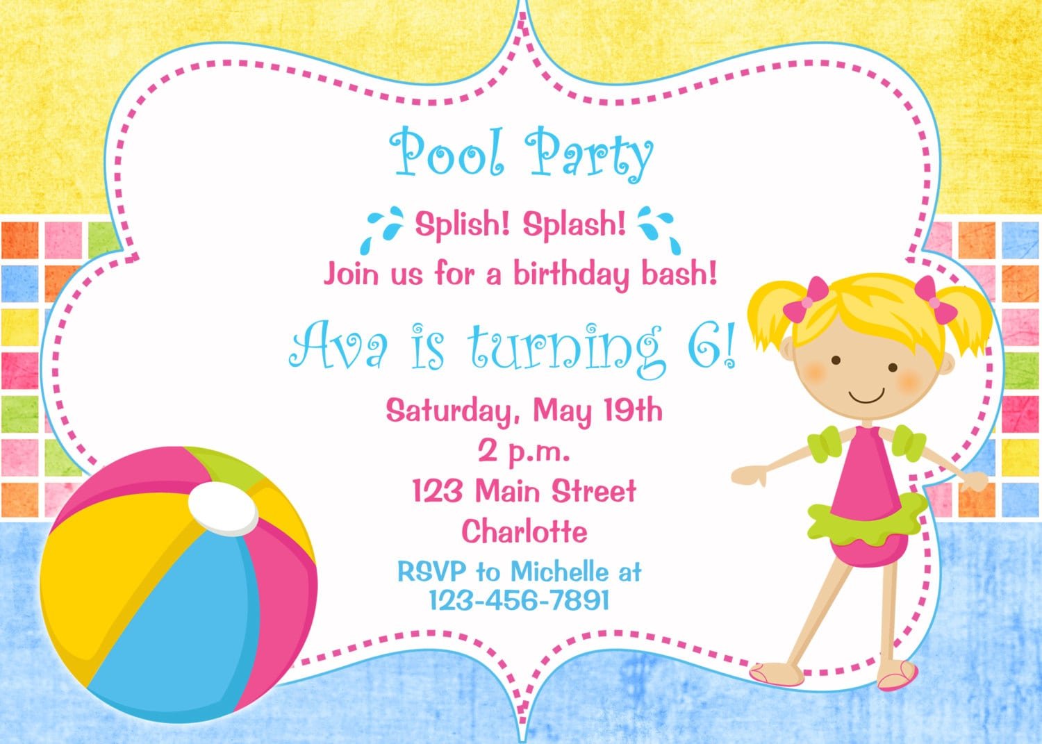 Pool Party Birthday Invitation Em Portugues