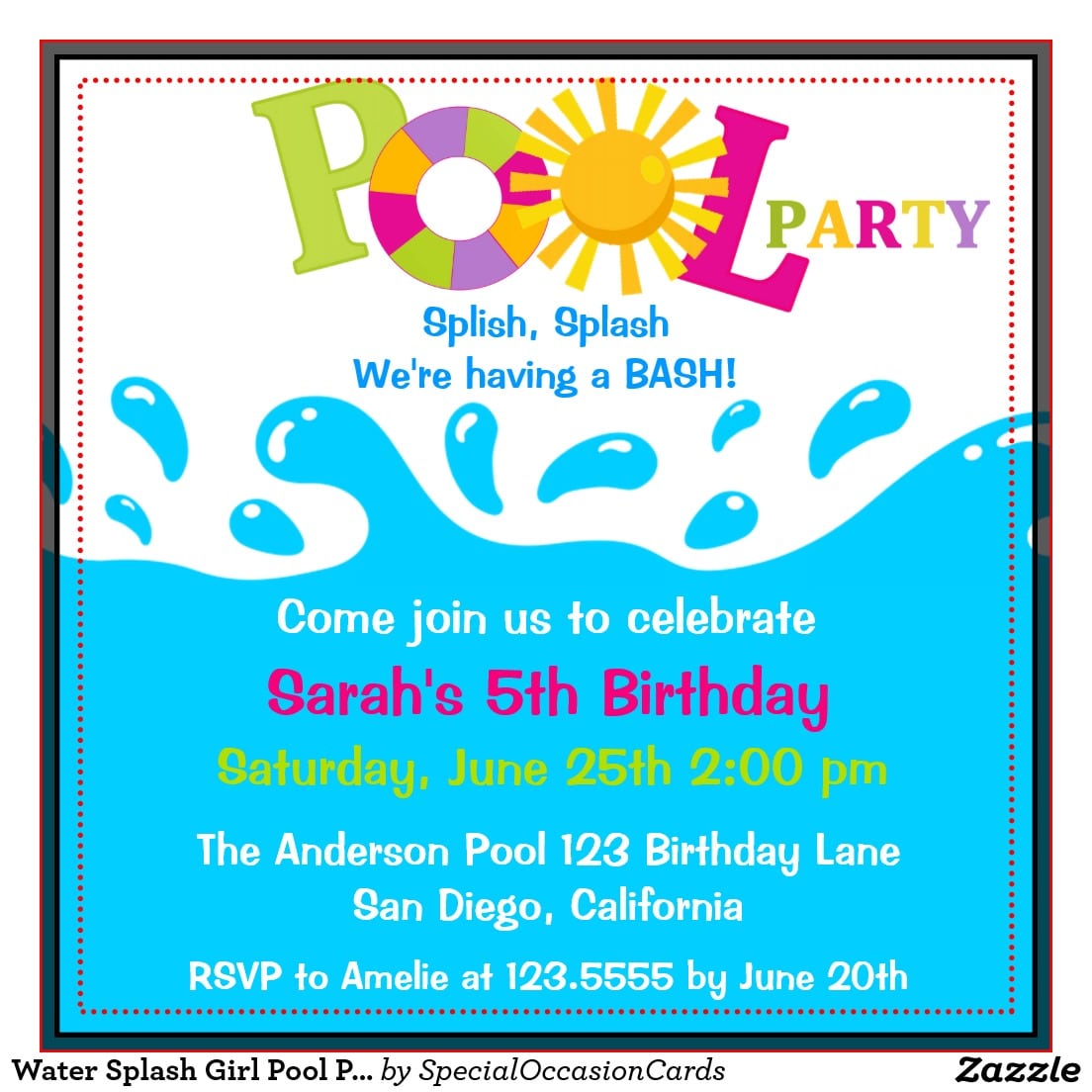 Pool Party Birthday Invitations