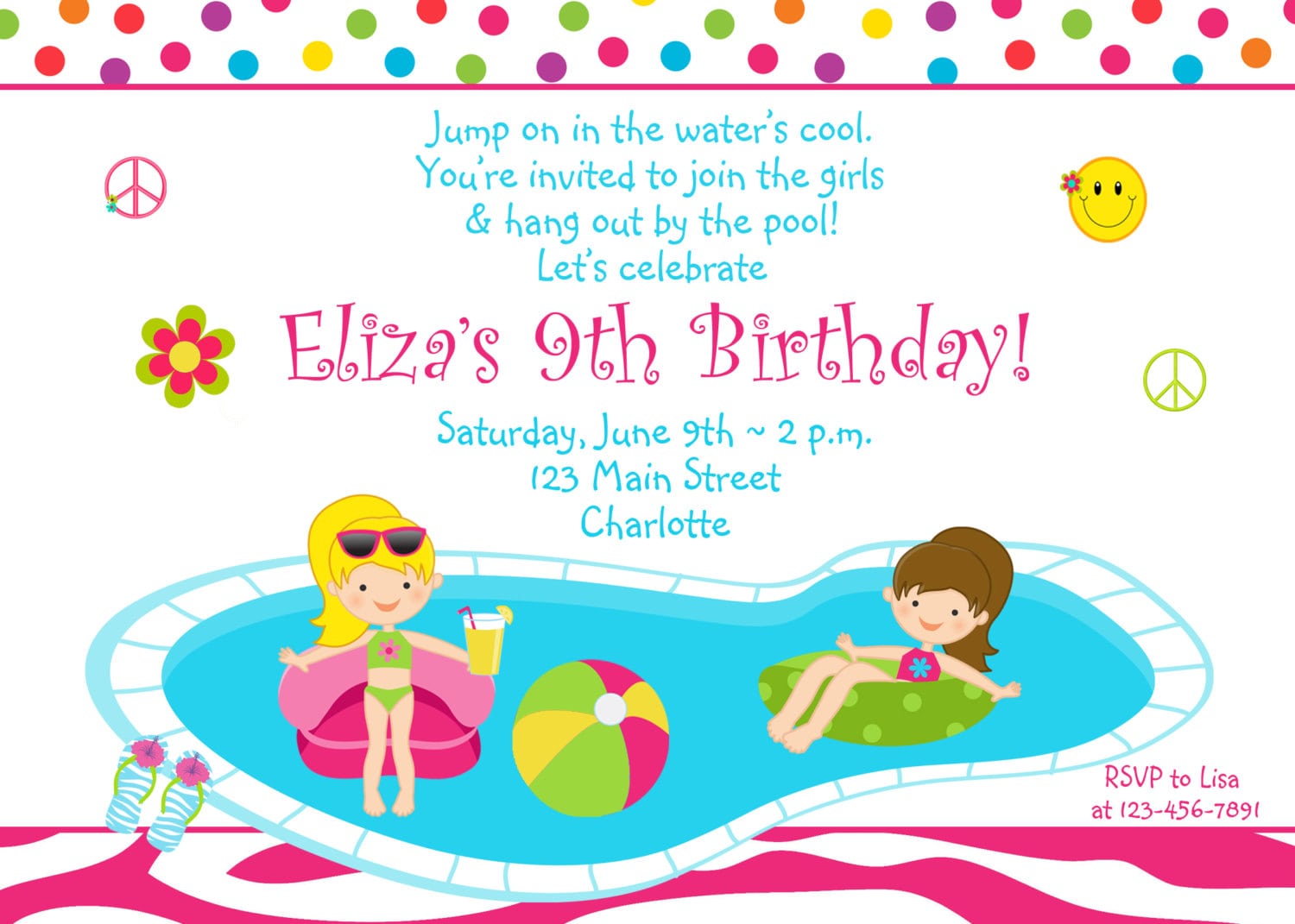 Pool Party Birthday Invitations