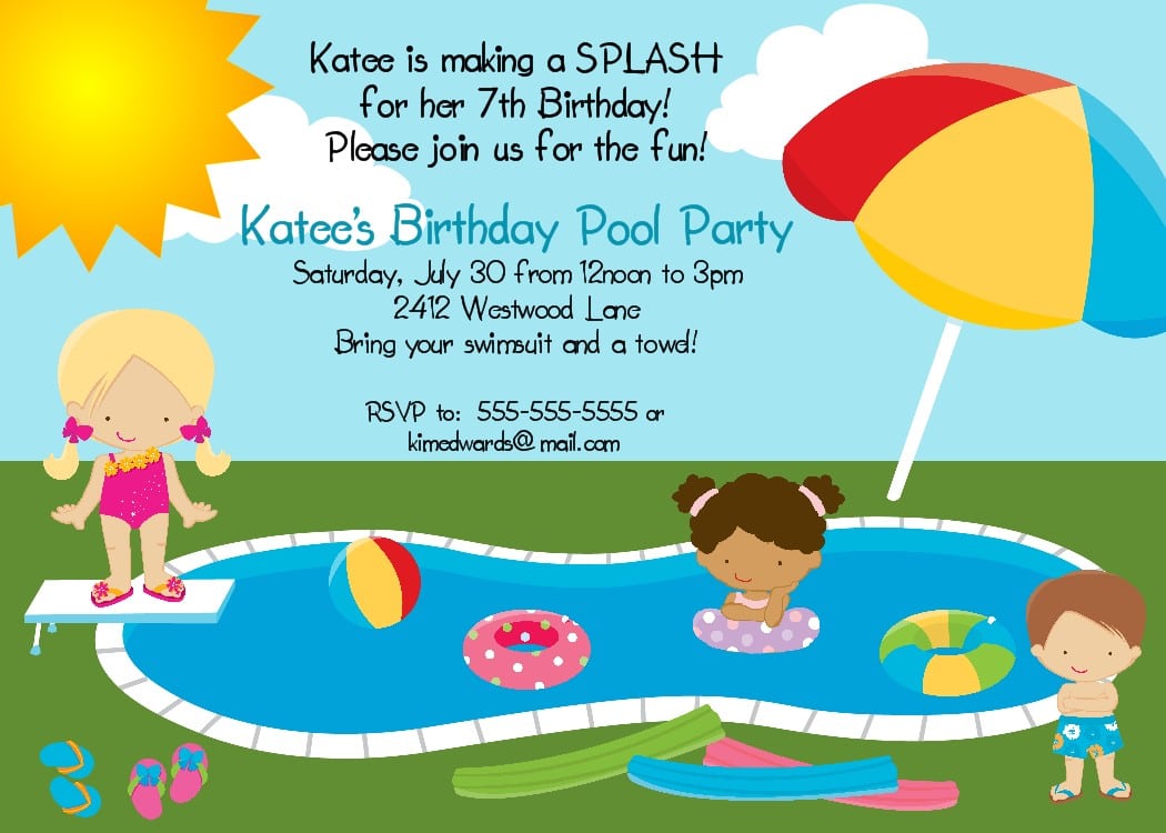 Pool Party Birthday Invitations