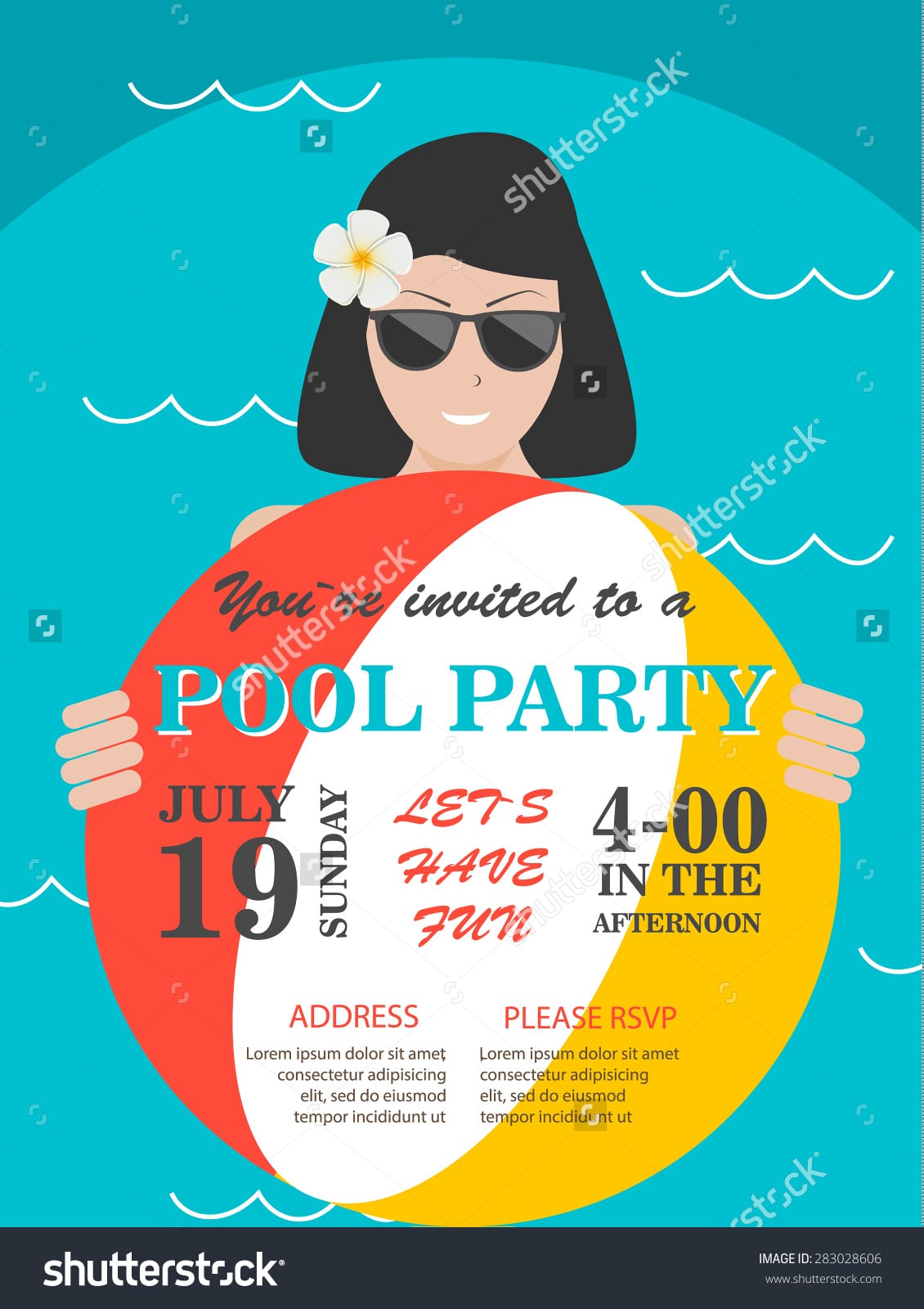 Pool Party Invitation Flyer Smiling Woman Stock Vector 283028606