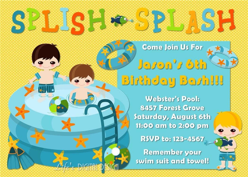 Pool Party Invitation Splish Splash Birthday Invitation