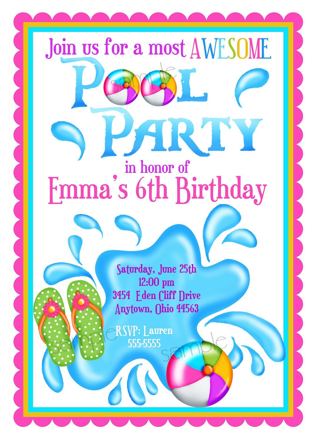 Pool Party Invitations Personalized Invitations Girl By