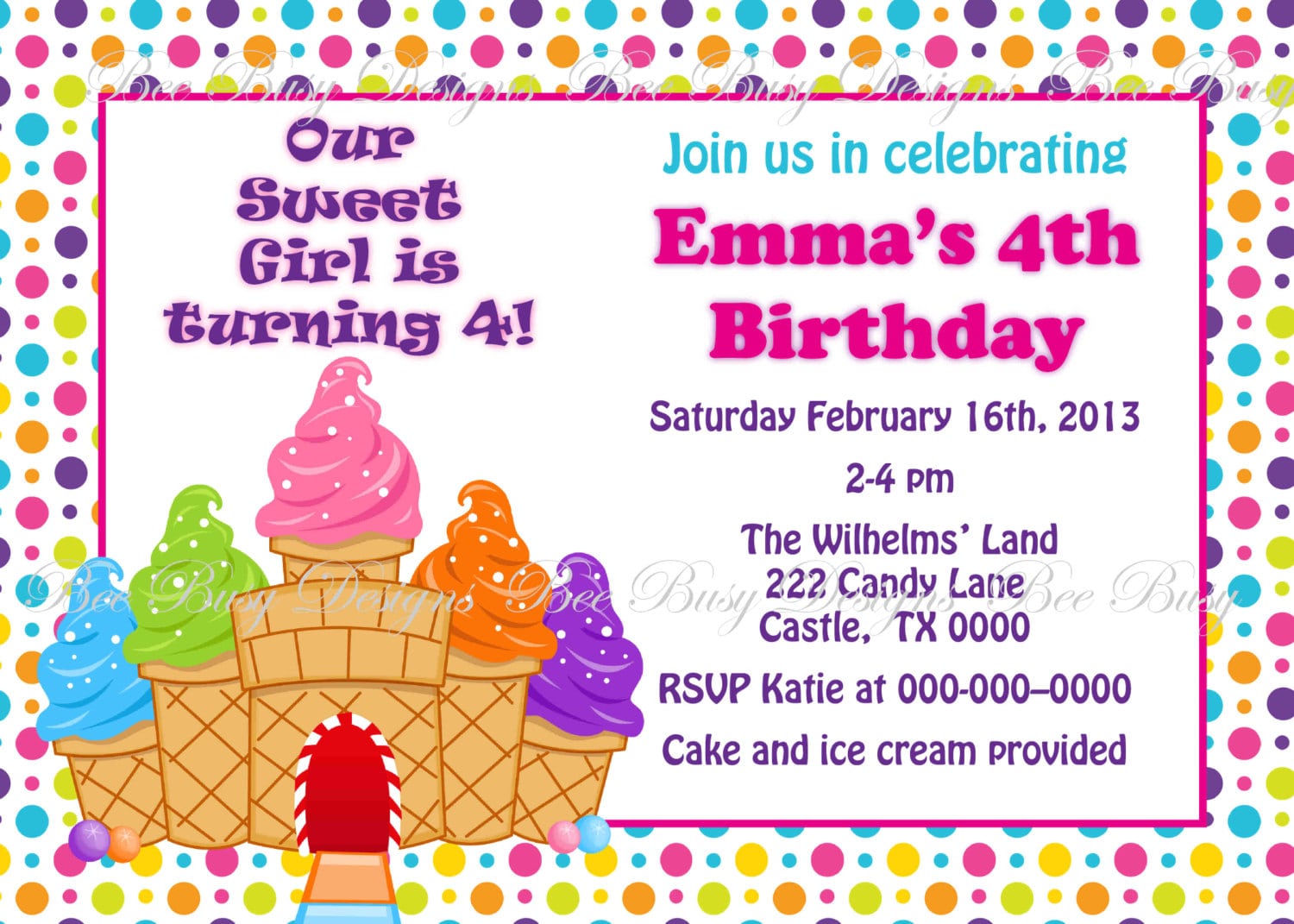 Printable Candyland Candy Castle Birthday Party Invitation