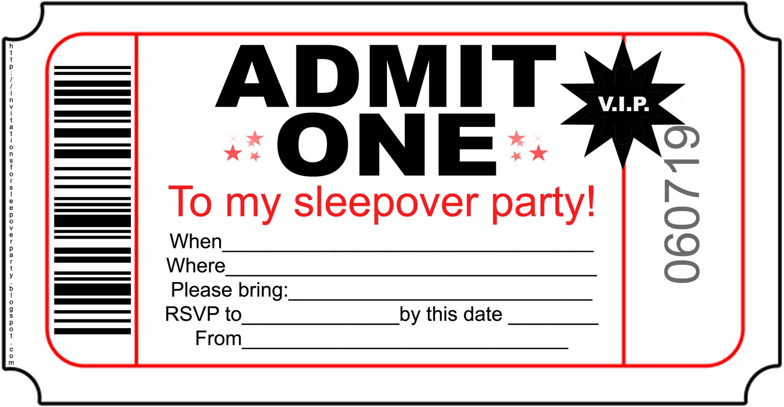 Printable Chalkboard Sleepover Ticket Birthday Invitation