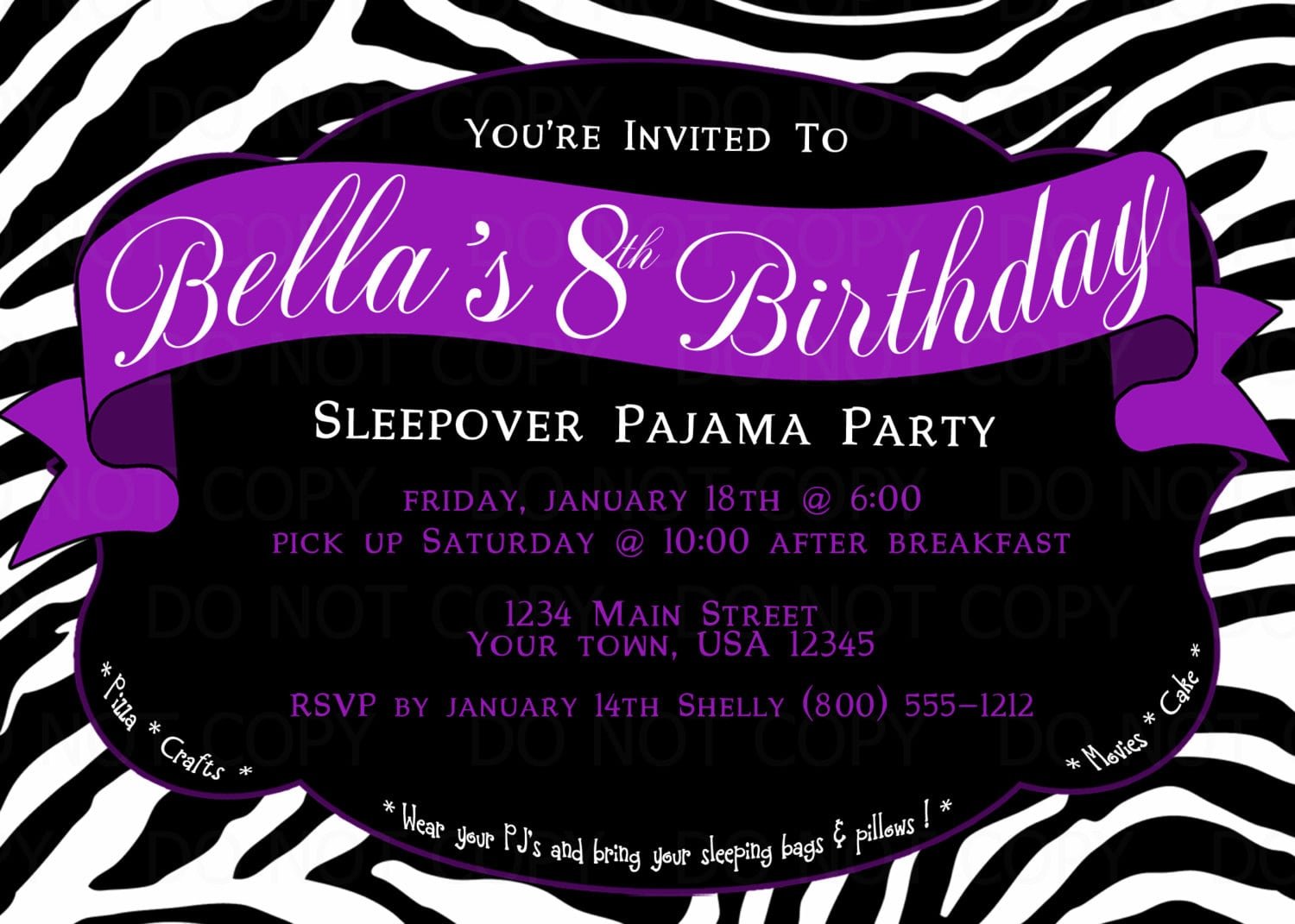 Printable Diy Zebra Print Sleepover Pajama Birthday Party