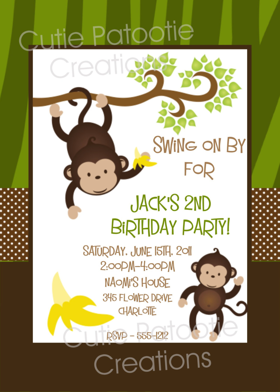 Printable Mod Monkey Birthday Photo Invitation