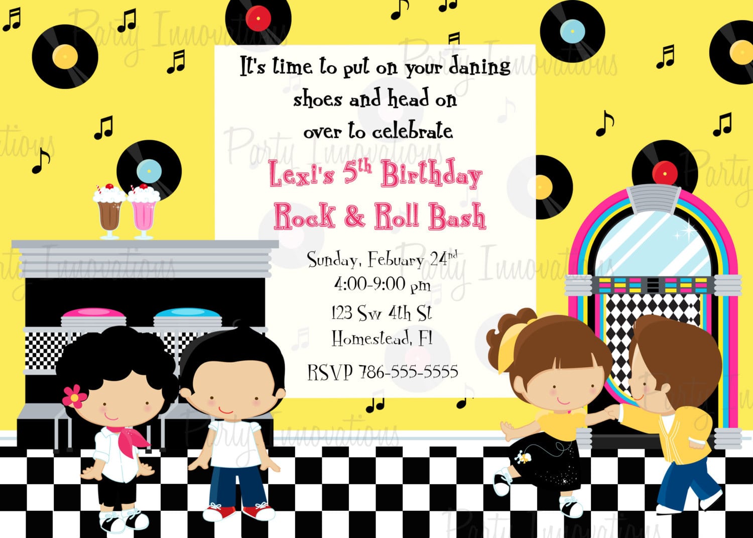 Printable Sock Hop 50’s Birthday Party Invitation Plus