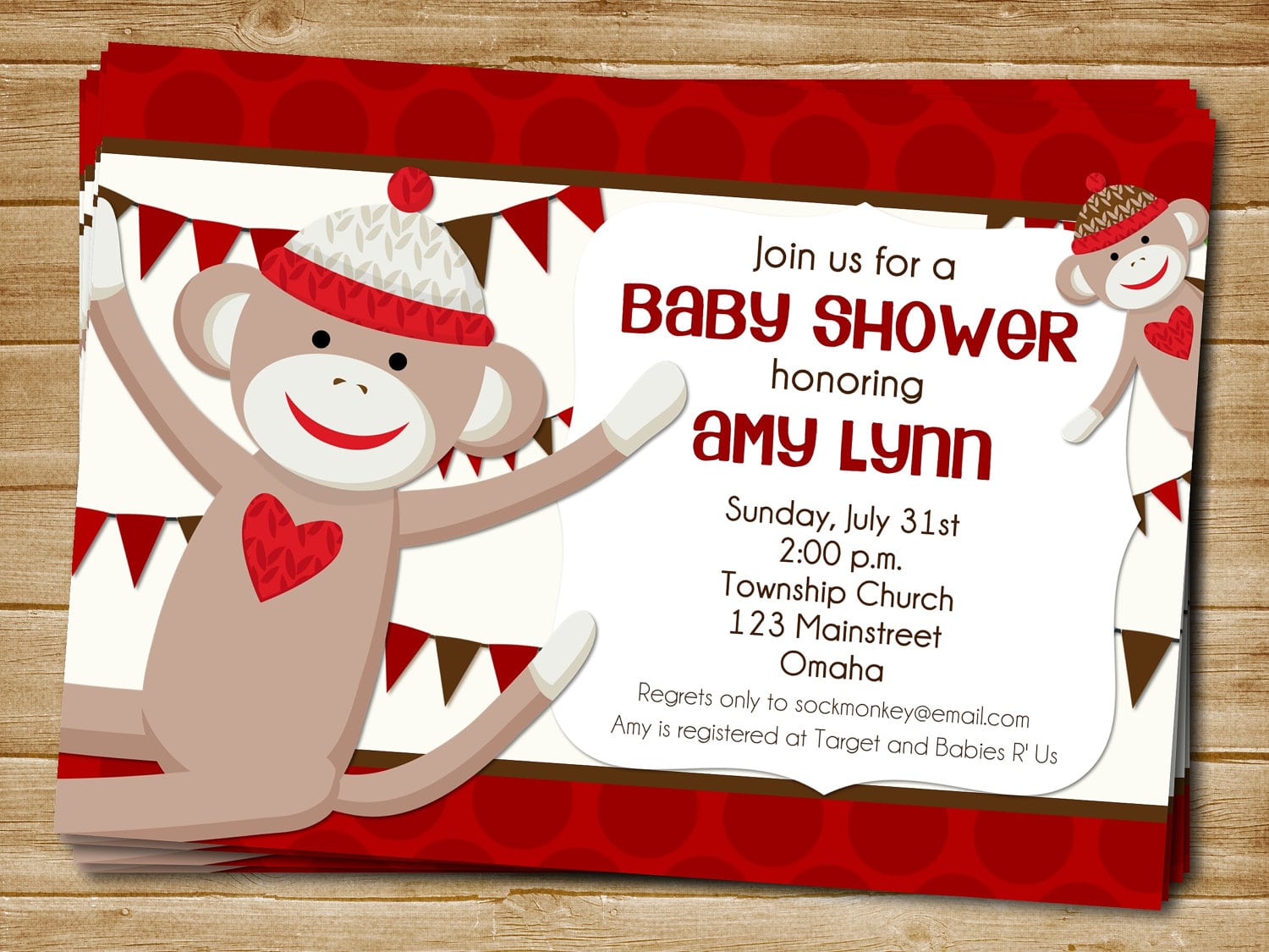 Printable Sock Monkey Baby Shower Invitations