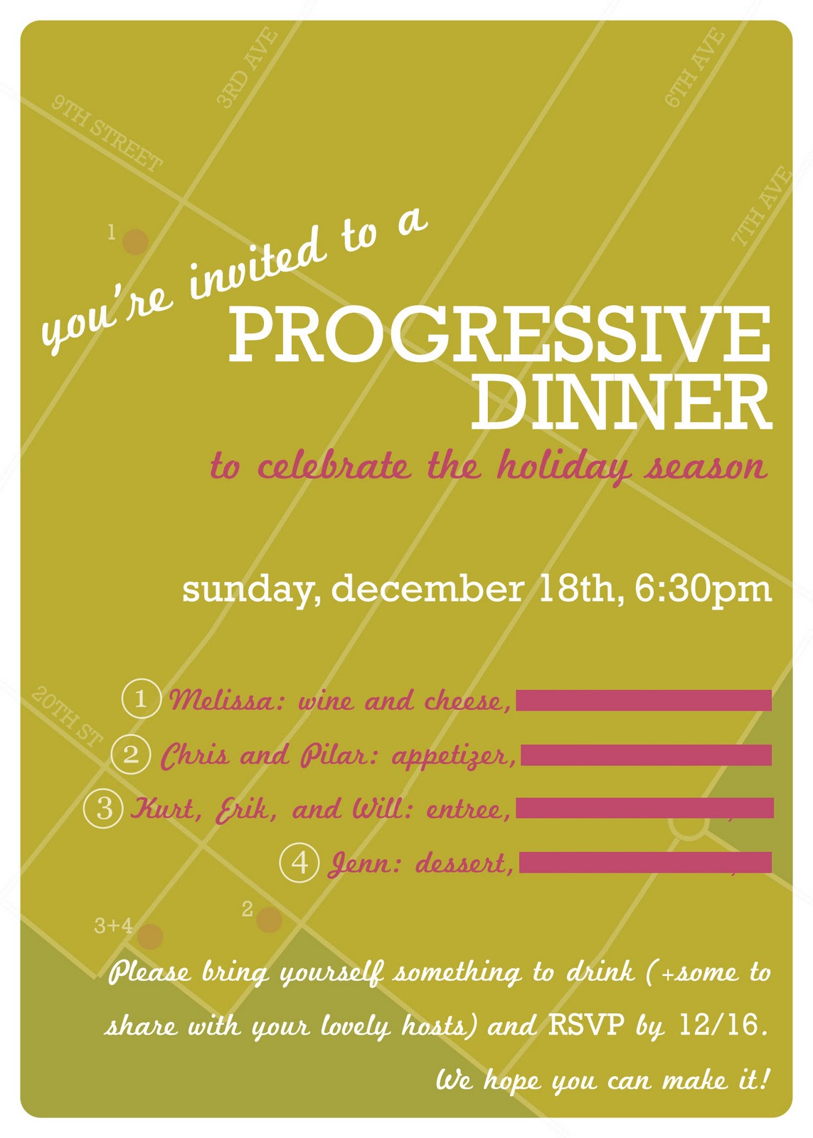 Progressive Dinner Party Invitations