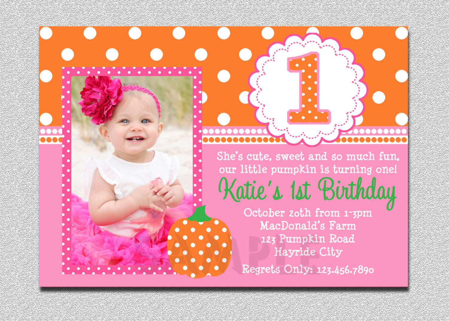 Pumpkin Birthday Invitation Pumpkin 1st Birthday Party