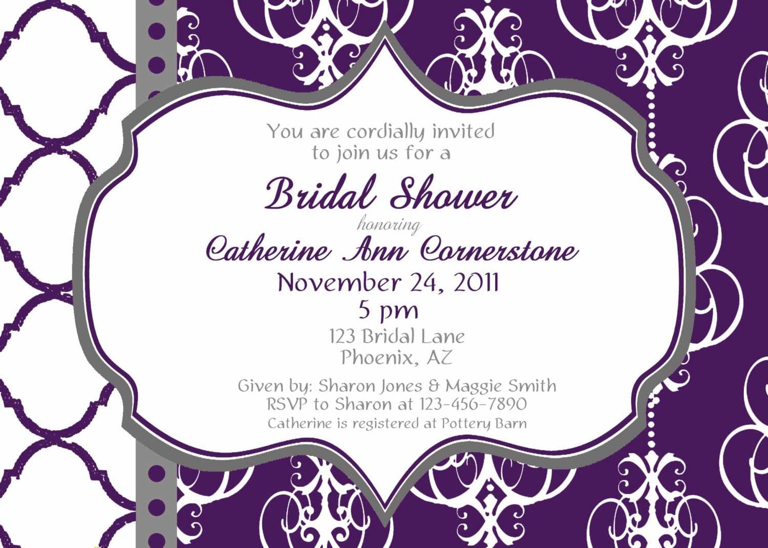 Purple Bridal Shower Invitations   Purple Bridal Shower