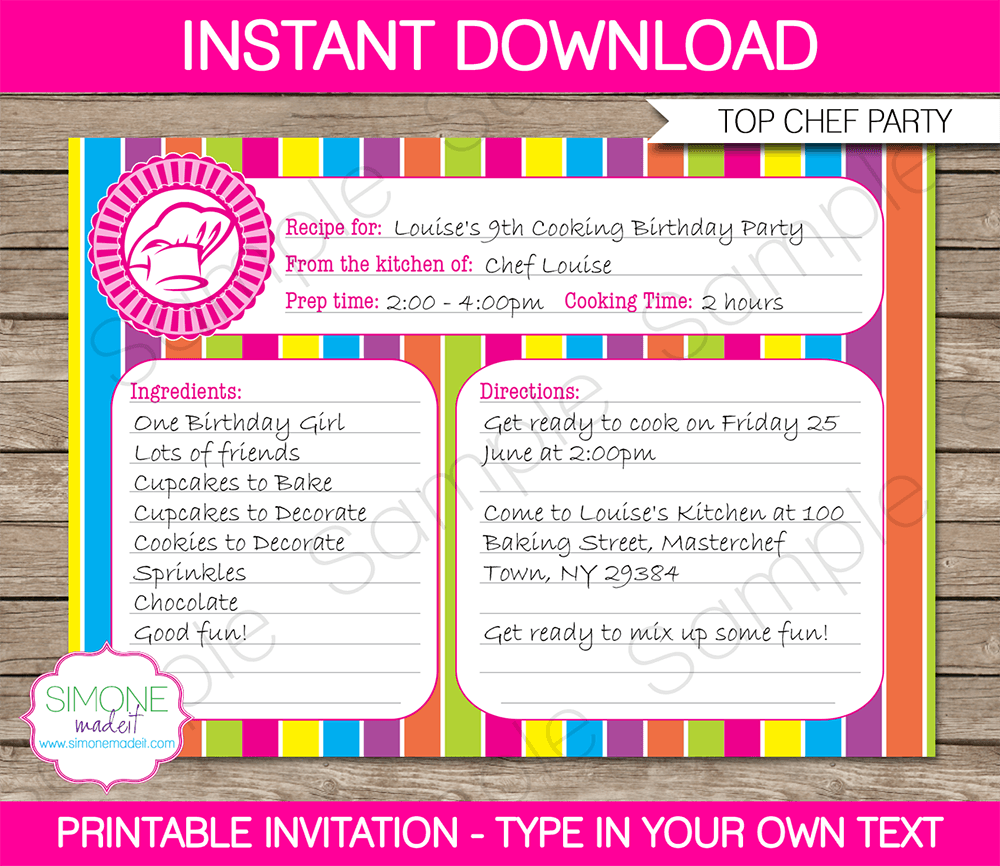 Recipe Card Cooking Party Invitation Template