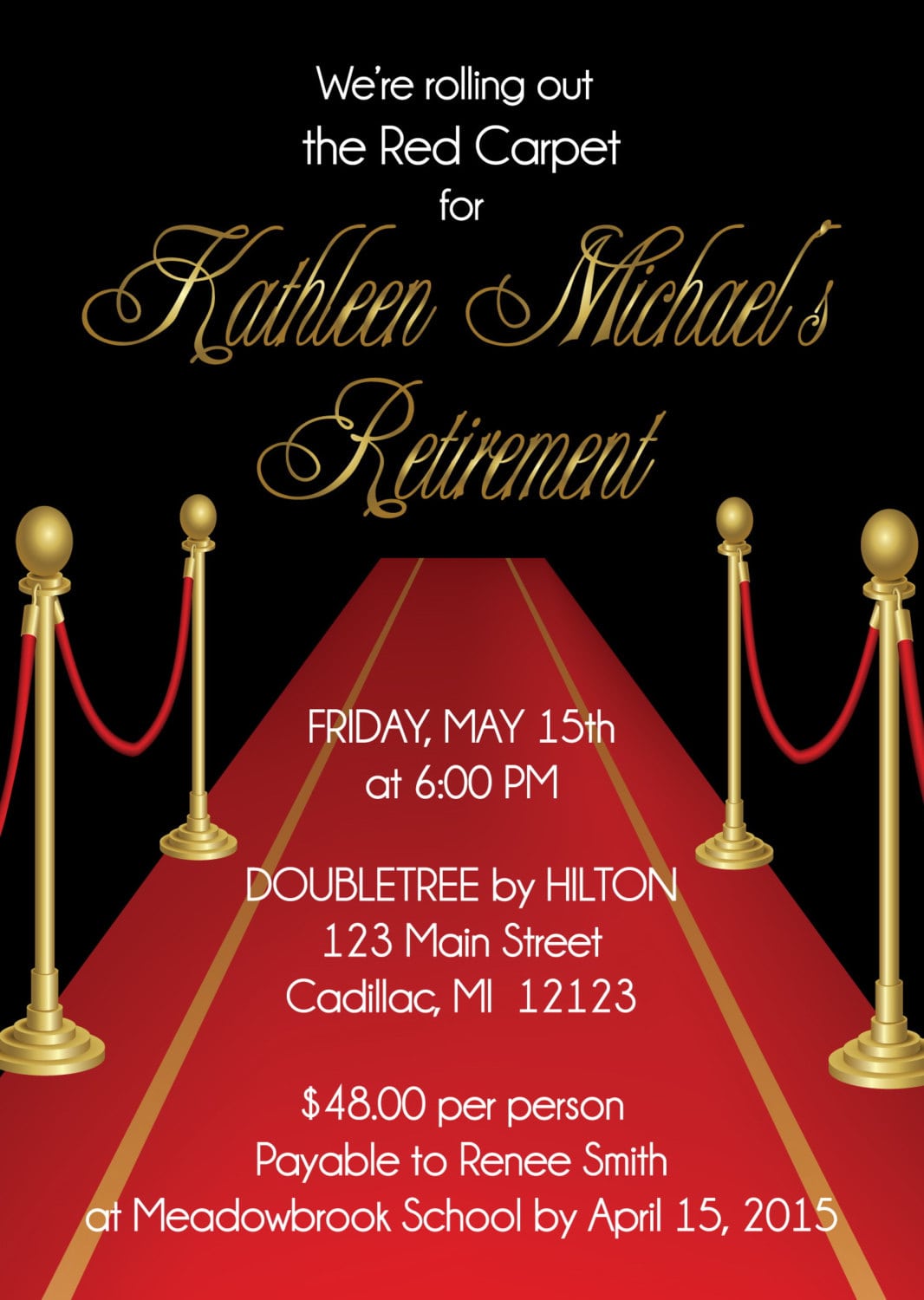 Red Carpet Theme Retirement Invitation Adult Retirement