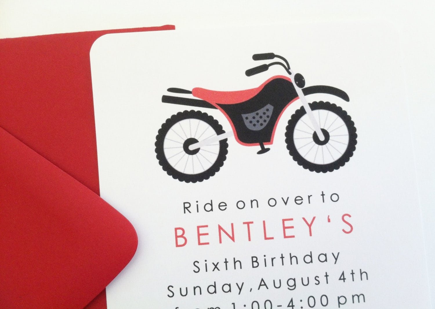 Red Dirt Bike Party Invitations, Dirt Bike Birthday Invitations