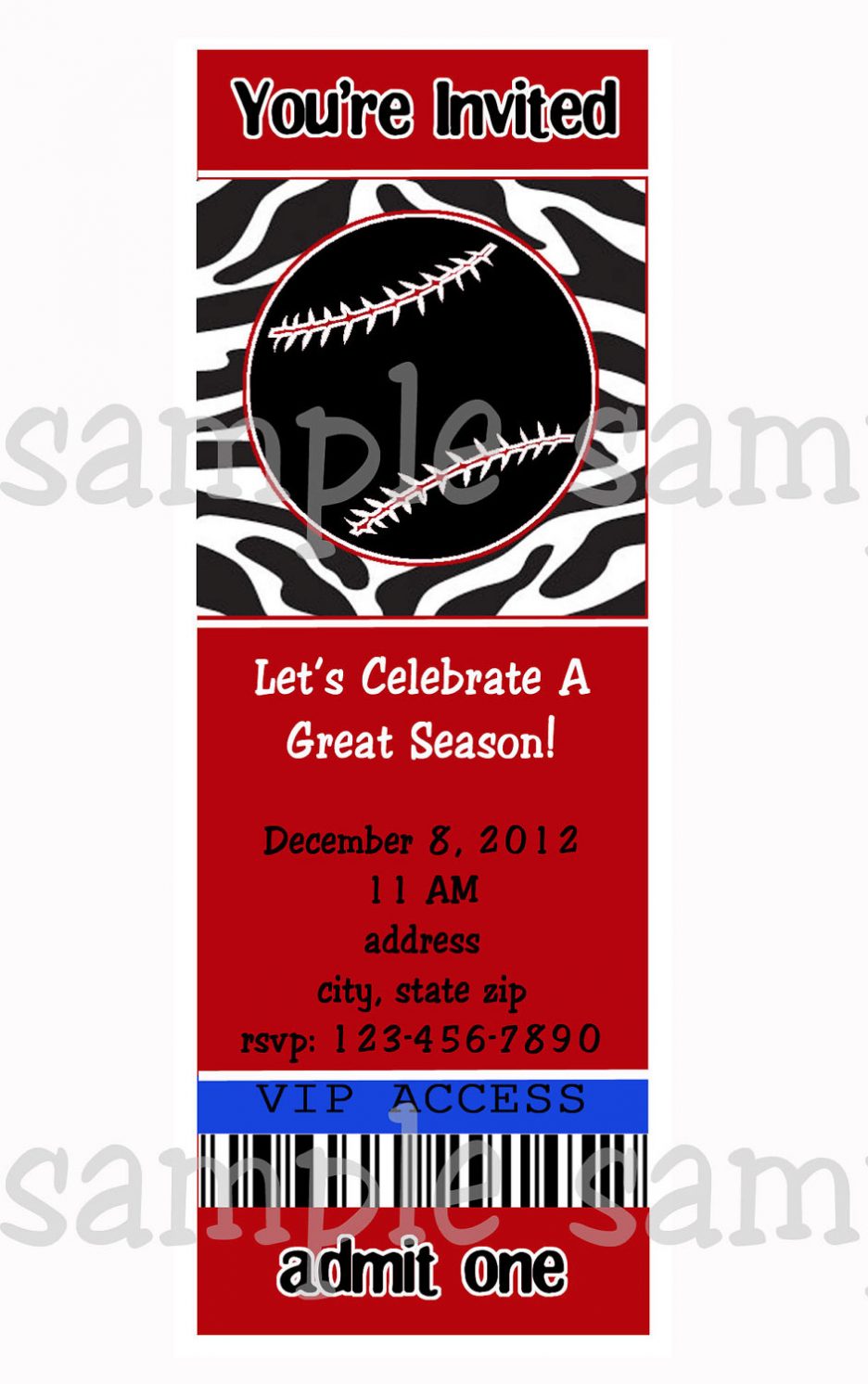 Red Zebra Baseball Summer Party Invitation On End Year