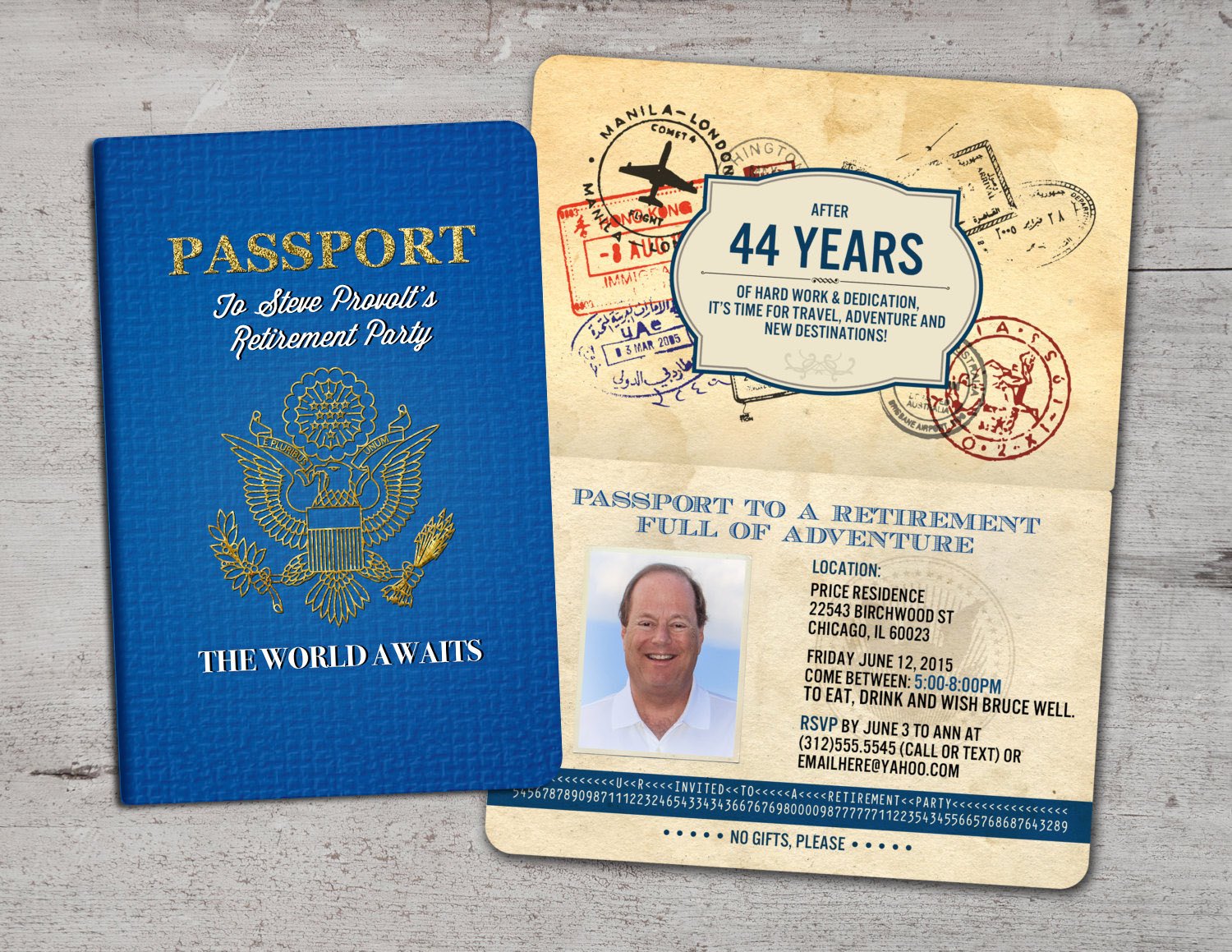 Retirement Party Invitation Bon Voyage Travel Passport