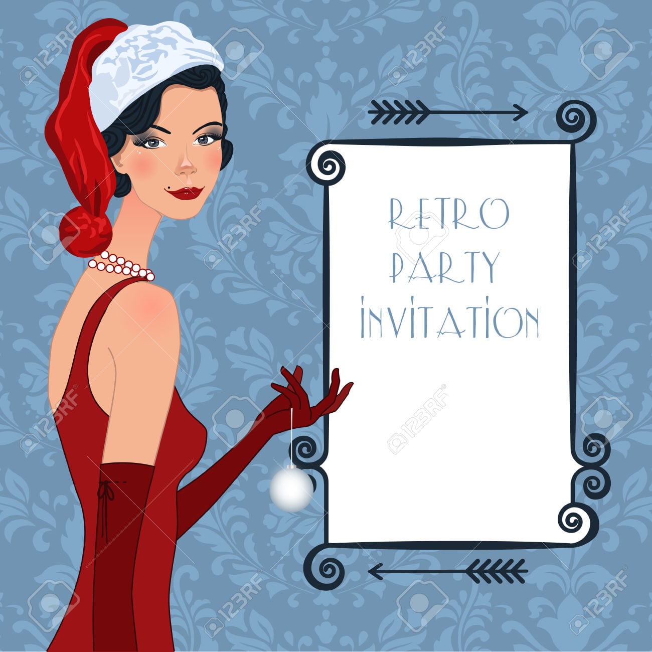 Retro Background With Flapper Girl, Retro Christmas Or New Year