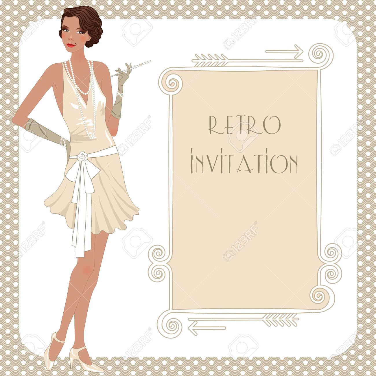 Retro Background With Flapper Girl, Retro Party Invitation Design