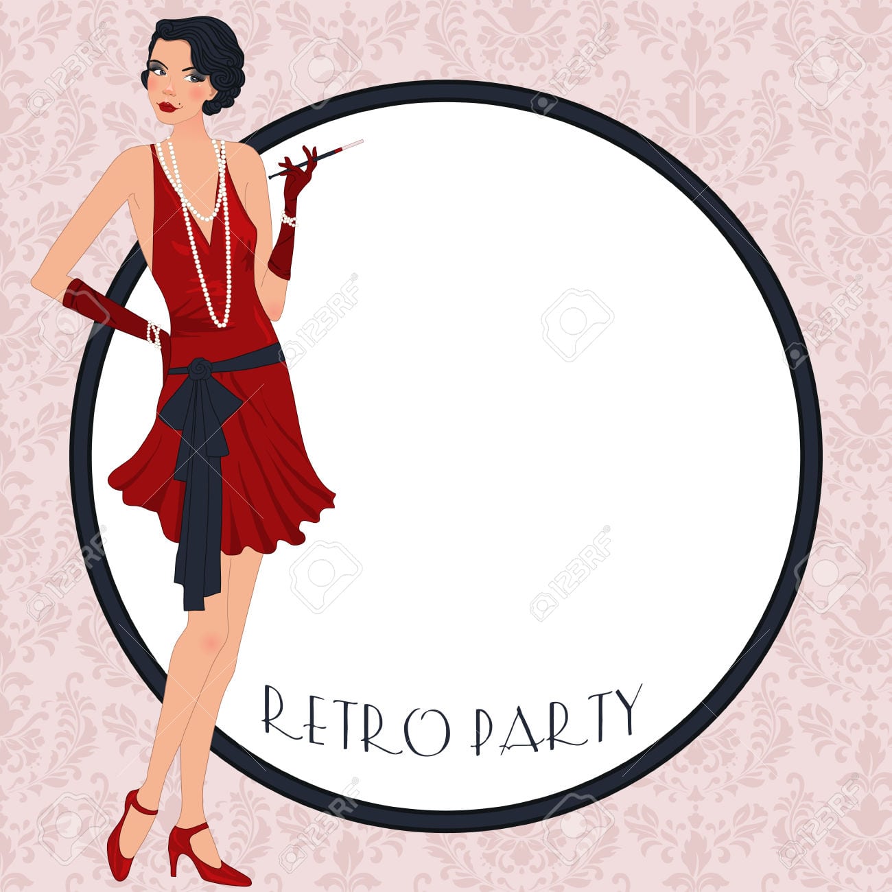 Retro Background With Flapper Girl, Retro Party Invitation Design