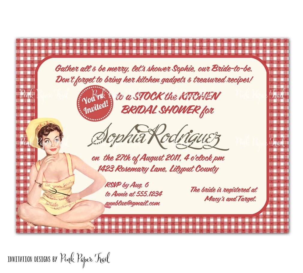Retro Bridal Shower Invitation Template With Blank Recipe