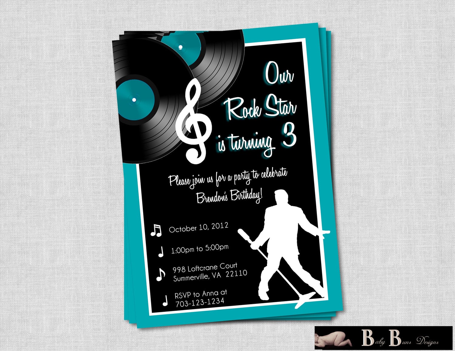 Rock & Roll Music Birthday Party Invitation By Babybunsdesigns
