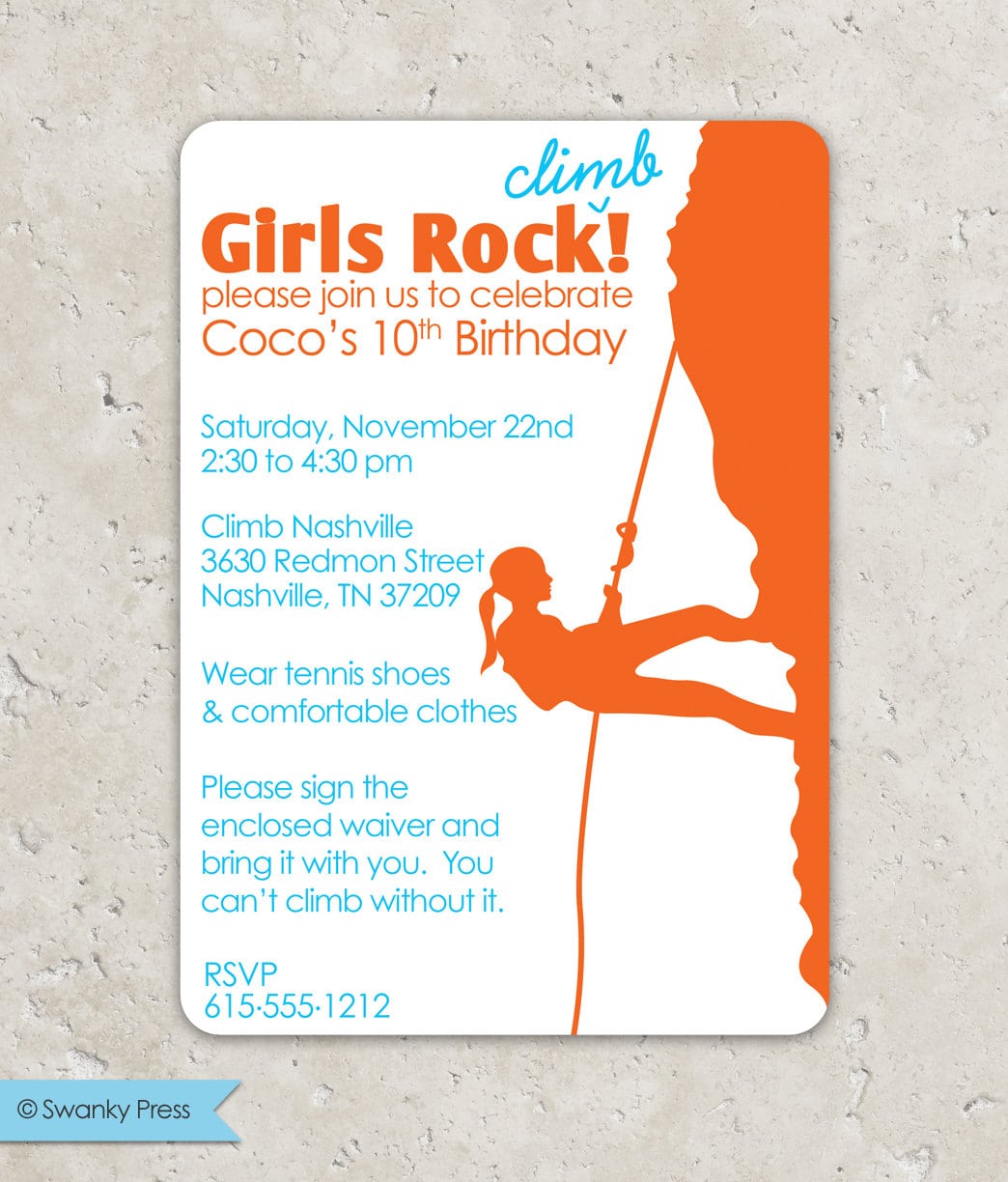Rock Climbing Birthday Party Invitations