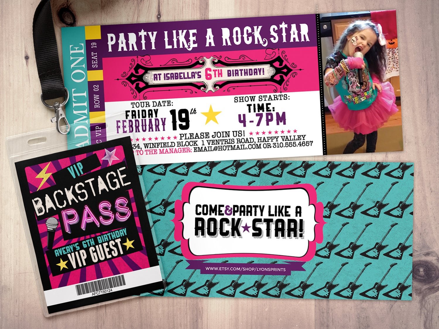 Rock Star Concert Ticket Birthday Party Invitation Music