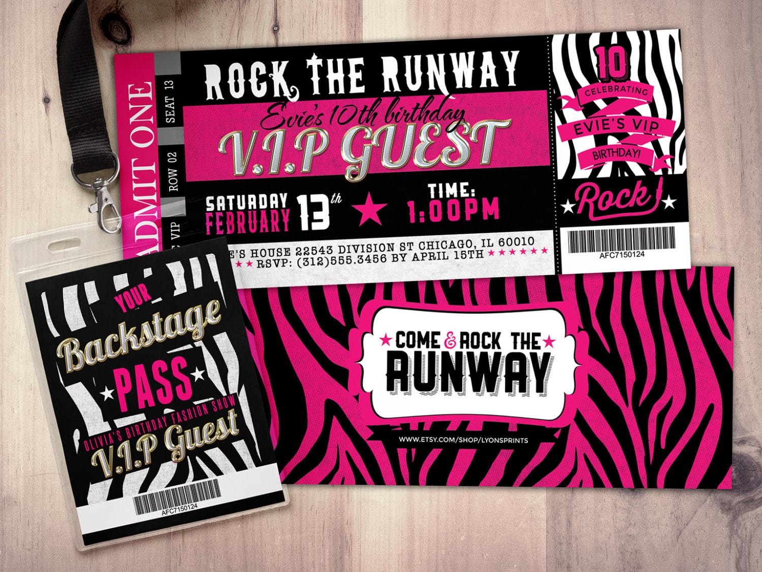 Rock The Runway, Ticket Birthday Party Invitation