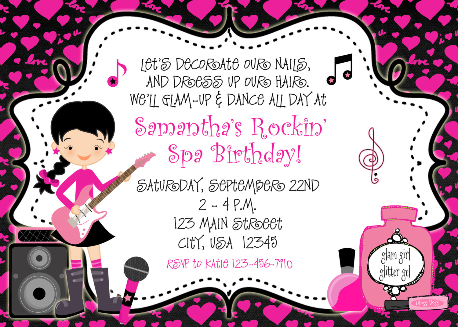 Rockin Spa Birthday Party Invitation Glamour Dance Party