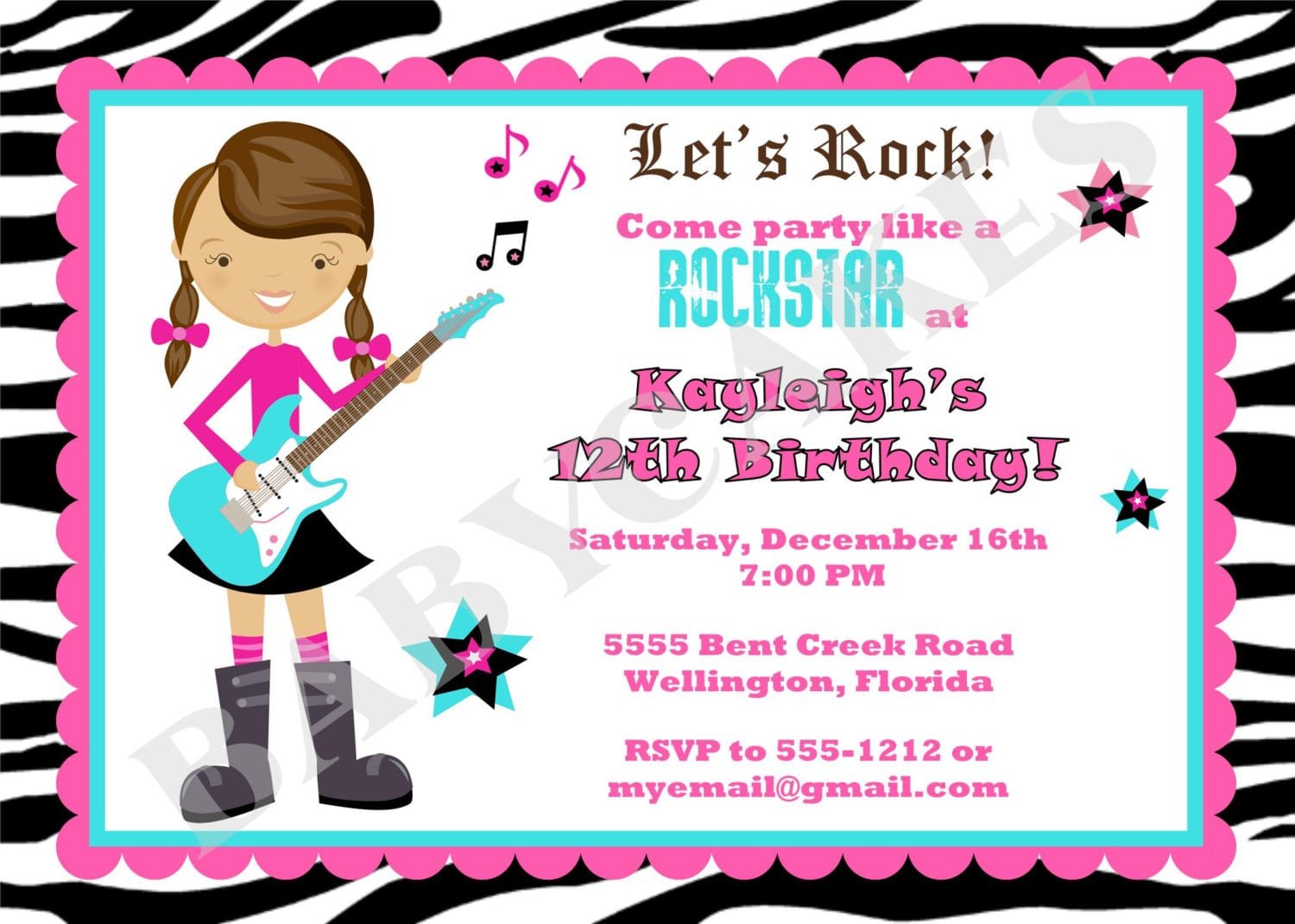 Rockstar Birthday Invitation Rockstar Invitation Rockstar